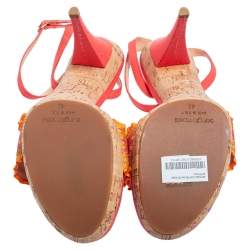 Pre Owned صندل سيرجيو روسي قماش برتقالي مطرز بحزام كاحل مقاس 41