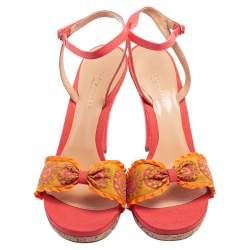 Pre Owned صندل سيرجيو روسي قماش برتقالي مطرز بحزام كاحل مقاس 41