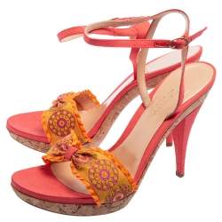 Pre Owned صندل سيرجيو روسي قماش برتقالي مطرز بحزام كاحل مقاس 41