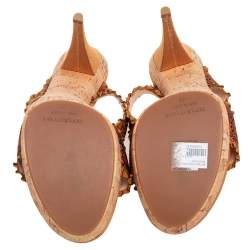 Sergio Rossi Mustard Brown Embroidered Fabric Double Bow Strap Slide Sandals Size 41