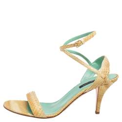 Sergio Rossi Yellow Python Leather Ankle Strap Sandals Size 41