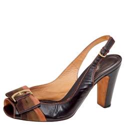 Sergio Rossi Dark Brown Leather And Fabric Peep Toe Sandals Size 38