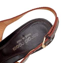 Sergio Rossi Dark Brown Leather And Fabric Peep Toe Sandals Size 38
