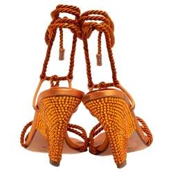 Pre Owned Sergio Rossi Rust Satin Rope Ankle-Wrap Sandals Size 41
