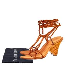 Pre Owned Sergio Rossi Rust Satin Rope Ankle-Wrap Sandals Size 41