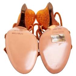 Pre Owned Sergio Rossi Rust Satin Rope Ankle-Wrap Sandals Size 41