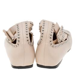 Sergio Rossi Beige Leather Studded Buckle Ankle Cuff Flats Size 39
