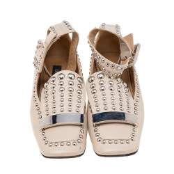 Sergio Rossi Beige Leather Studded Buckle Ankle Cuff Flats Size 39