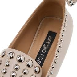 Sergio Rossi Beige Leather Studded Buckle Ankle Cuff Flats Size 39