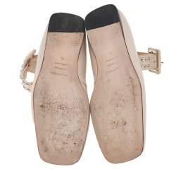 Sergio Rossi Beige Leather Studded Buckle Ankle Cuff Flats Size 39