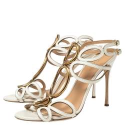 Pre Owned Sergio Rossi White Leather Farrah Open-Toe Sandals Size 41