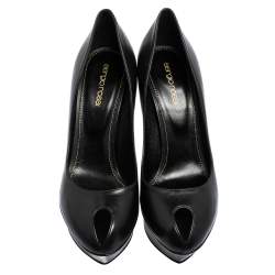 Pre Owned Sergio Rossi Black Leather Peep Toe Platform Pump Size 39