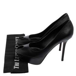 Pre Owned Sergio Rossi Black Leather Peep Toe Platform Pump Size 39