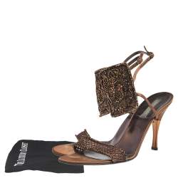 Sergio Rossi Brown Satin Embellished Ankle Strap Sandals Size 42