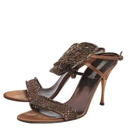 Sergio Rossi Brown Satin Embellished Ankle Strap Sandals Size 42