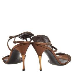 Sergio Rossi Brown Satin Embellished Ankle Strap Sandals Size 42