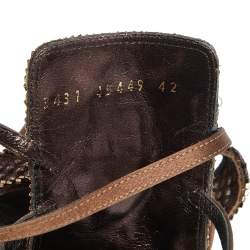 Sergio Rossi Brown Satin Embellished Ankle Strap Sandals Size 42