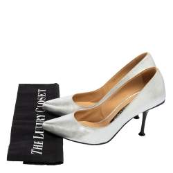 Pre Owned حذاء كعب عالى سيرجيو روسي مقدمة مدببة جلد فضي مقاس 36.5