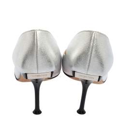 Pre Owned حذاء كعب عالى سيرجيو روسي مقدمة مدببة جلد فضي مقاس 36.5