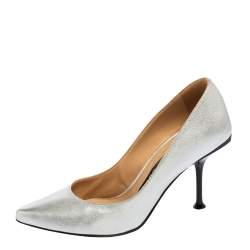 Pre Owned حذاء كعب عالى سيرجيو روسي مقدمة مدببة جلد فضي مقاس 36.5