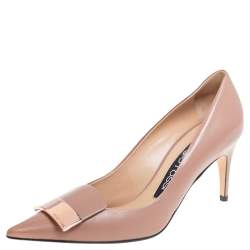 Pre Owned حذاء كعب عالي سيرجيو روسي سكاربي جلد لامع بيج مقاس 37