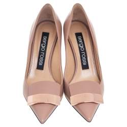 Pre Owned حذاء كعب عالي سيرجيو روسي سكاربي جلد لامع بيج مقاس 37