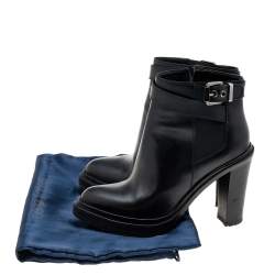 Pre Owned Sergio Rossi Black Leather Ankle Length Boots Size 37.5