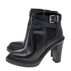 Pre Owned Sergio Rossi Black Leather Ankle Length Boots Size 37.5