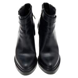 Pre Owned Sergio Rossi Black Leather Ankle Length Boots Size 37.5