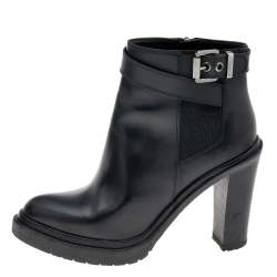 Pre Owned Sergio Rossi Black Leather Ankle Length Boots Size 37.5