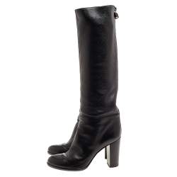 Pre Owned Sergio Rossi Black Leather Knee Length Boots Size 37