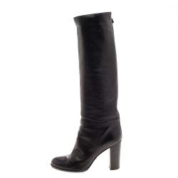 Pre Owned Sergio Rossi Black Leather Knee Length Boots Size 37