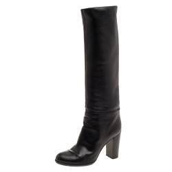 Pre Owned Sergio Rossi Black Leather Knee Length Boots Size 37