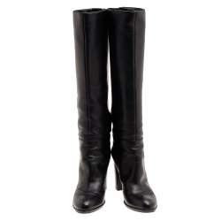 Pre Owned Sergio Rossi Black Leather Knee Length Boots Size 37