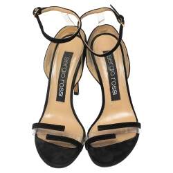 مملوكة مسبقًا صندل سيرجيو روسي بلاستيك مشمع وسويدي أسود سير كاحل مقاس 37