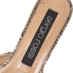 Pre Owned Sergio Rossi Beige/Brown Python Leather SR1 Mules Size 39.5
