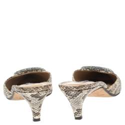 Pre Owned Sergio Rossi Beige/Brown Python Leather SR1 Mules Size 39.5