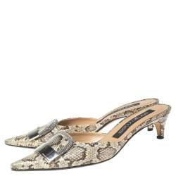 Pre Owned Sergio Rossi Beige/Brown Python Leather SR1 Mules Size 39.5