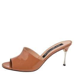 Pre Owned Sergio Rossi Mid Tan Patent Leather Slide Sandals Size 40.5