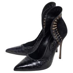 Pre Owned حذاء كعب عالي سيرجيو روسي جلد ثعبان سويدي أسود مقدمة مدببة مقاس 39