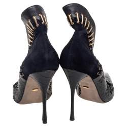 Pre Owned حذاء كعب عالي سيرجيو روسي جلد ثعبان سويدي أسود مقدمة مدببة مقاس 39