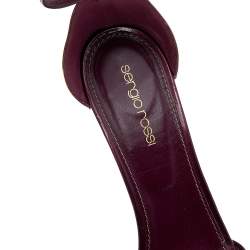 Sergio Rossi Burgundy Patent Leather Metal Heel Ankle Strap Sandals Size 39