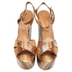 Sergio Rossi Brown Snakeskin Platform Wedge Sandals Size 39