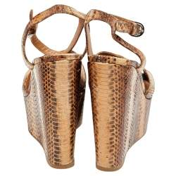 Sergio Rossi Brown Snakeskin Platform Wedge Sandals Size 39