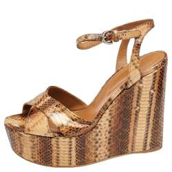 Sergio Rossi Brown Snakeskin Platform Wedge Sandals Size 39