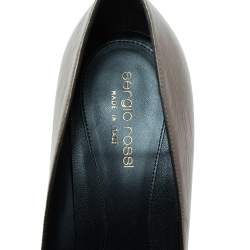 Pre Owned Sergio Rossi Metallic Grey Patent Leather Round-Toe Pumps Size 37.5