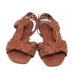Pre Owned Sergio Rossi Brown Leather Flats Size 38