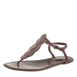 Pre Owned Sergio Rossi Brown Leather Ankle Strap Flats Size 40