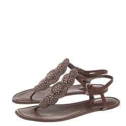 Pre Owned Sergio Rossi Brown Leather Ankle Strap Flats Size 40