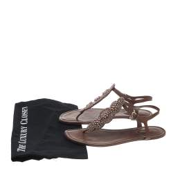 Pre Owned Sergio Rossi Brown Leather Ankle Strap Flats Size 40